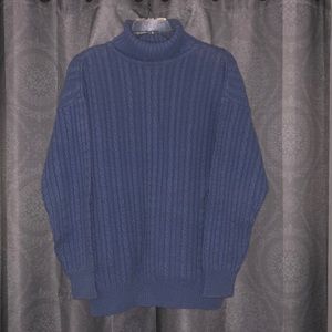 Like new M.J. Carroll cable knit turtleneck sweater. Light blue. Size medium.